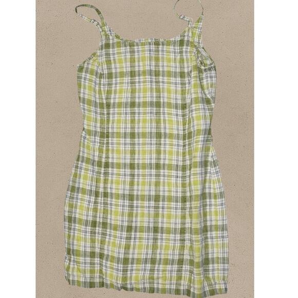 Y2K Green Plaid Linen Mini Dress - Evolution - Size S - Picture 9 of 9